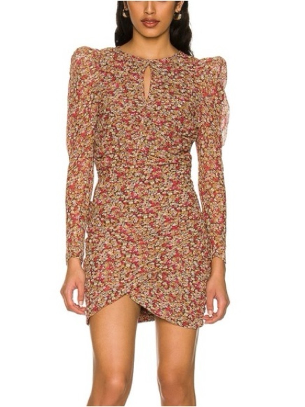 NWOT Bardot Floral Puff-Sleeve Mini Dress Small Ditsy Long Sleeve Ruched